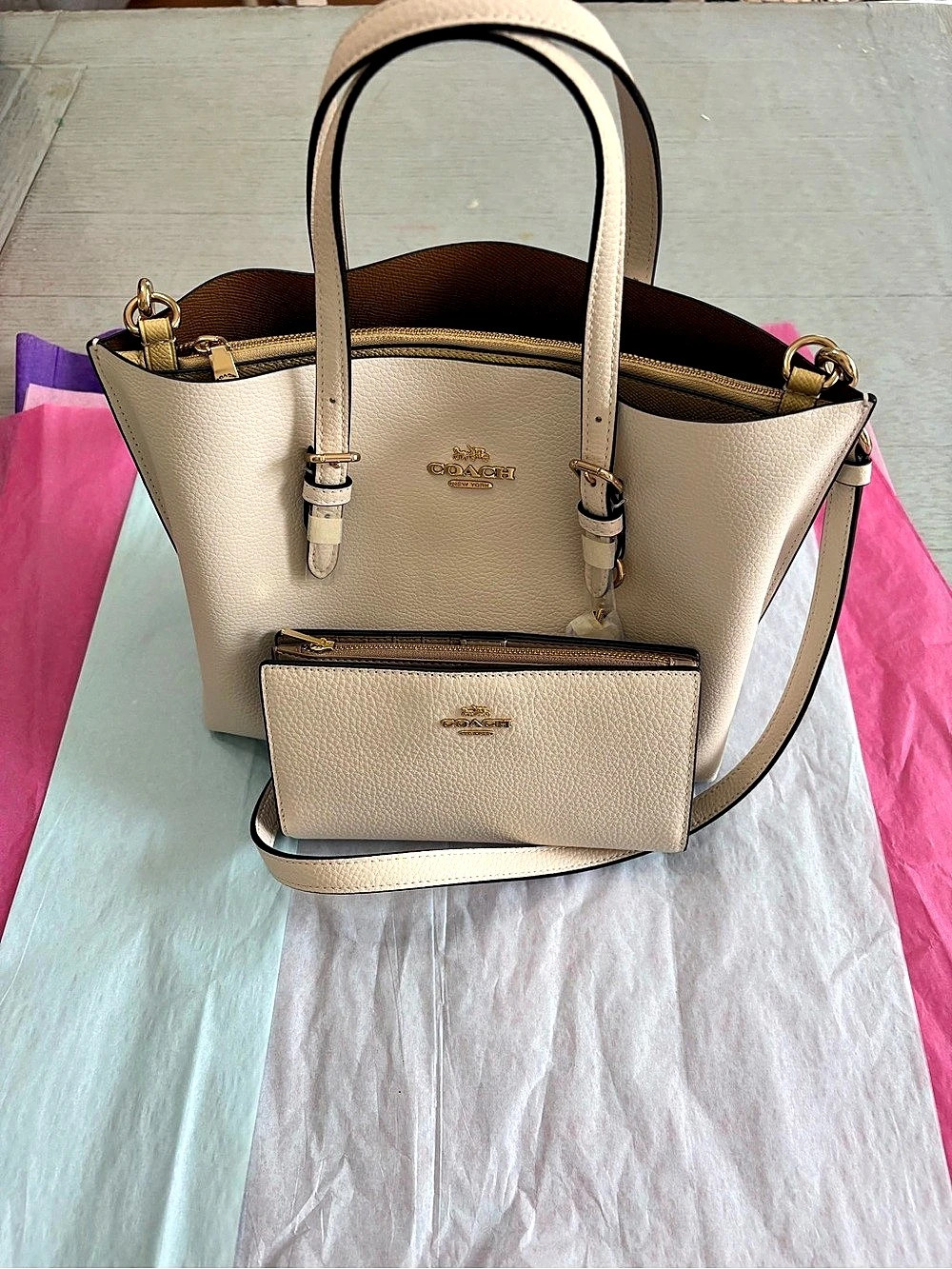 Coach City Tote Bag with Matching Wallet Set Beige